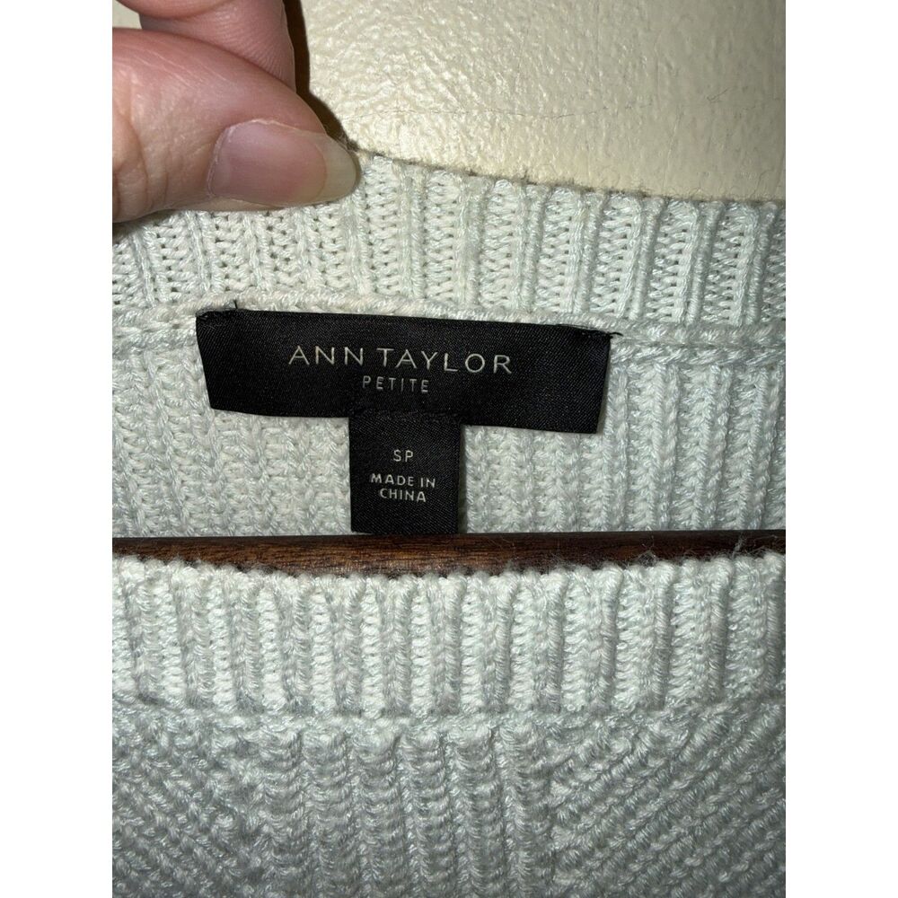 Ann Taylor Petite SP Cream Chevron Knit Sweater Side Button Accent Cotton Blend - Picture 3 of 9